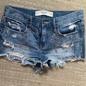 Distressed jean shorts